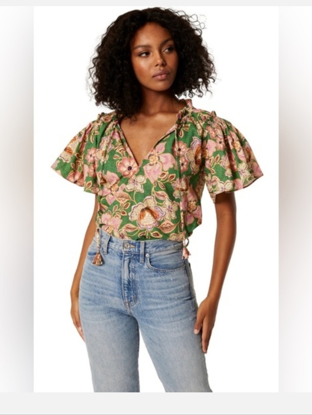 Misa Suparna Floral‎ Print Top Color Kelly Blossoms XS
